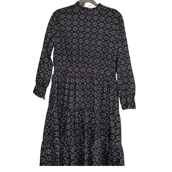 Draw Boho Peasant Long Sleeve Mock Neck Tiered Midi Dress Size Medium - Picture 2 of 8